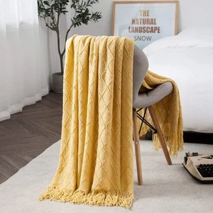 Knit Throw Blanket for Couch,Soft Knitted Blankets with Tassels Fringe 50" X ... - Picture 1 of 6