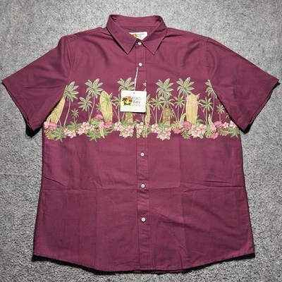 Paradise Key Hawaiian Shirt Men XL Burgundy Short Sleeve Button Up 100% Cotton - Image 1 of 4