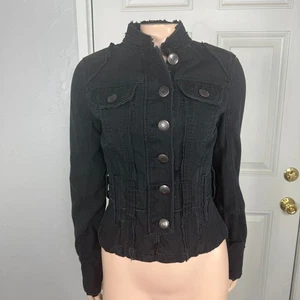 Vintage y2K No Boundaries Hemd Top Jacke kleine Knöpfe Mantel Denim Stretch M29 - Bild 1 von 6