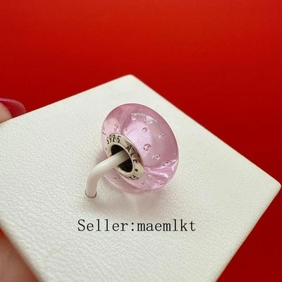 Nuevo Dije de Murano Rosa Brillo Plata de Ley 925, Dije para Pulsera, Foto 1 de 3