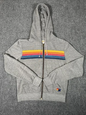 Aviator Nation 5-stripe Full zip Hoodie Jacket Heather Gray Rainbow Size XS - Image 1 of 4