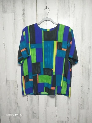 Blusa retro abstracta vintage años 90 Kathy Che para mujer bloque de color grande  Foto 1 de 4