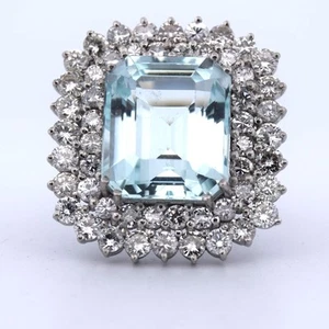 Art Deco ring for women in platinum with diamonds and aquamarine - Picture 1 of 8
