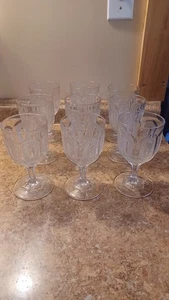 9 Antique EAPG Flint Glass Water Goblets in The Buckle Pattern - Picture 1 of 7