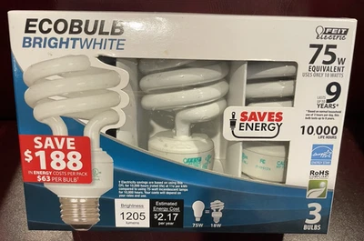 FEIT 75 Watt CFL ECOBULB 75 1200 lumens uses 18 watts - 3 pack - Image 1 of 4