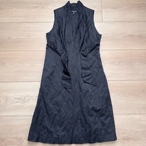 EILEEN FISHER Dress 8 Satin Georgette Shift Belted Crinkled Collared Sleeveless - Picture 1 of 7