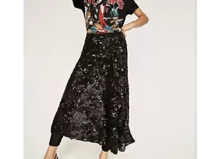 NWT Zara Black Sequin Pull On Midi Skirt With Attached Leggings Size Medium  - Picture 1 of 10