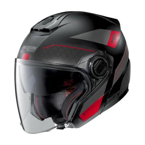 CASCO MOTO NOLAN 40.5 JET PIVOT N-COM FLAT BLACK RED COLORE 25 - Immagine 1 di 1
