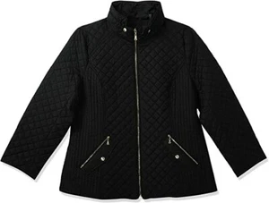 Plus Size Women's Ellen Tracy Zip Front Quilted Jacket, Size 1X - Black - Picture 1 of 3