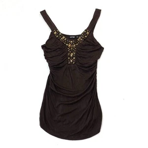 Apt 9 Tank Top Womens Medium Brown Metallic Stones Embellished Rushed Sides - Picture 1 of 5