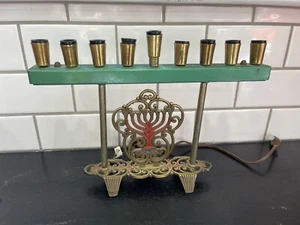 Vintage Mid Century grün + Messing Metall SHALOM elektrische Menora jüdisch Hannakuh  - Bild 1 von 5