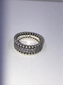 925 Sterling Silver  PANDORA Beaded Pave Band CZ Ring, Size 5.75 - Picture 1 of 8