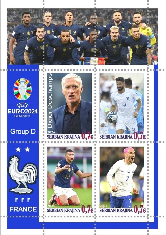 Stamp block football France UEFA 2024 Group D Serbia club issue - Image 1 of 1