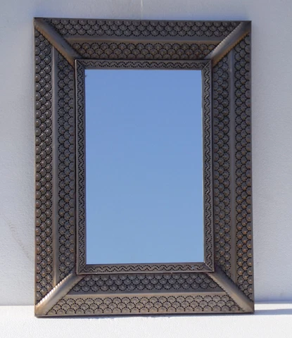 22" PUNCHED TIN MIRROR Mexican handmade hacienda style mirror, folk art Cover
