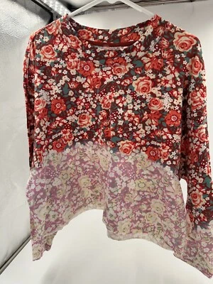 Blusa cropped Free People Movement vermelha amarela verde floral papoula tamanho P manga longa - Imagem 1 de 4