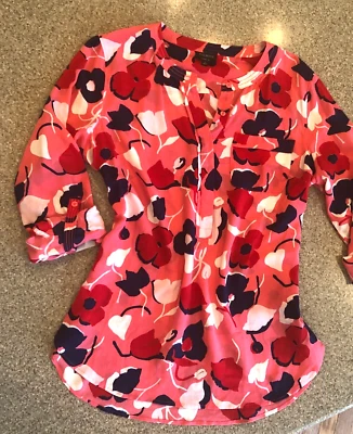 Blusa TALBOTS Lavable Seda Rosa Floral Manga Pestaña Cuello Redondo con Bolsillo Talla S Foto 1 de 4