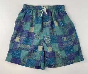 Vintage LL Bean Swim Trunks Blue Retro Geometric Lined USA Made 90s Mens Small - Picture 1 of 7
