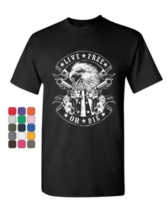 Live Free or Die T-Shirt Eagle Biker 2nd Amendment American Flag Mens Tee Shirt - Picture 1 of 13