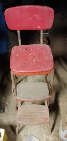 Vtg  RED METAL Farm House COSCO STYLELINE Folding Step Stool Youth Chair Cover