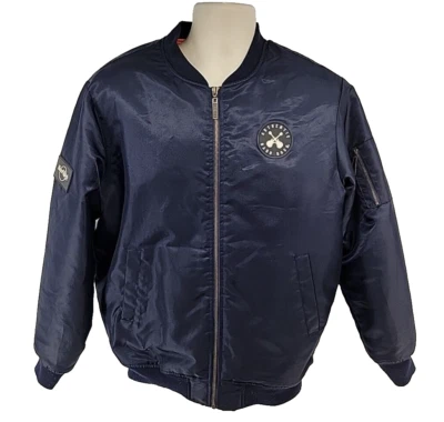 Hard Rock Guitar Company Jacket Size S Navy Blue Satin Quilt Lined - Image 1 of 4