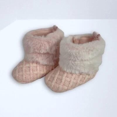 Stepping Stones Pink Baby Shoes Size 6-9 Months Short Boots Booties Faux Fur - Image 1 of 4