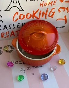LE CREUSET FLAME VOLCANIC ORANGE PETITE ROUND LEGUMIER CASSEROLE W/LID 14CM 5.5" - Picture 1 of 11