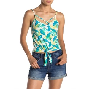 Poof Damen Tropical Tie Front Träger Tank Crop Top Cami Blau Grün Größe L - Bild 1 von 5