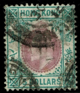 1904 Hong Kong $5 Purple & Blue-Green SG89 Very Good Used Cat. £475.00 - Picture 1 of 1