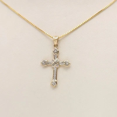 18k 纯银天然钻石十字架链式项链 20 英寸 — 第 1/4 张图片