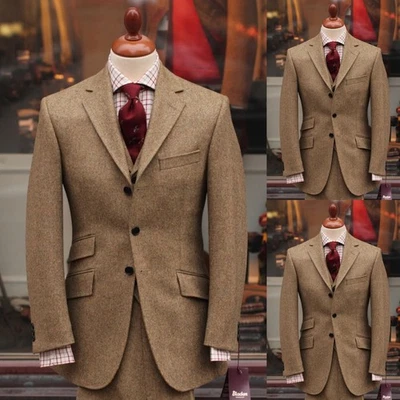 Trajes de cachemir para hombre 3 piezas vintage informal lana invierno aire libre abrigo chaqueta de negocios Foto 1 de 4