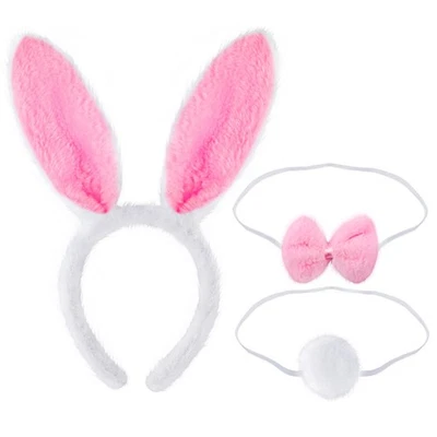 3pcs enfants adultes oreilles de lapin lapin bandeau noeud queue - Image 1 of 4