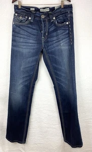 MEK DNM Mens Dark Denim Jeans 34x34 Markham Straight Leg Embroidered Button Fly - Picture 1 of 18