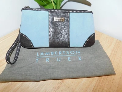 New Lambertson Truex Blue Suede and LeatherWristlet Bag with Logo Dust Bag - Image 1 of 4