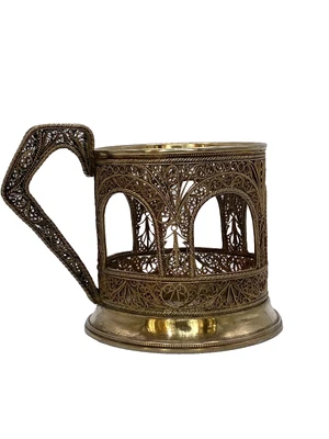Portavasos de té URSS/Rusia 875 plata/dorado/artículo de coleccionista año 1930-1940 Foto 1 de 4