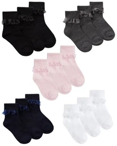 Kids Cotton Lace Socks Girls Fold Over Frilly Trim School Everyday Party Sock - Picture 1 of 37