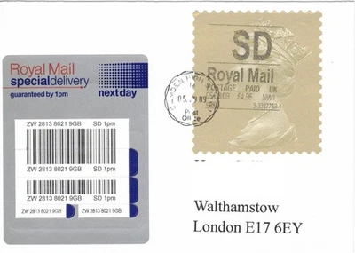 British Golden Special Delivery label on cover with receipt ATM/CVP/Frama - Image 1 of 2