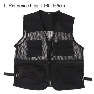 Gilet militaire NOIR L multi poches maille gilet de pêche pour extérieur BX - Photo 1/22