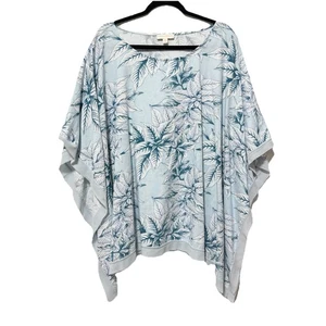 Cynthia Rowley 3X Leinen Viskose Poncho Top Blumen Blätter Print Oversize Bluse - Bild 1 von 7