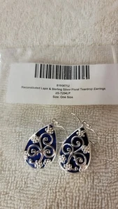 Rekonstituierte Ohrringe Lapis & Sterling Silber 925 floral Teardrop blau - Bild 1 von 9