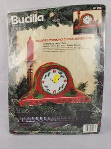 Vintage 1995 Bucilla Christmas Time Clock Plastic Canvas Kit Working Clock NOS - Picture 1 of 6