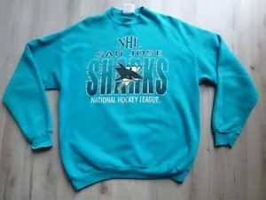 Felpa girocollo vintage anni 90 San Jose Sharks NHL uomo grande verde acqua 1993 usata in ottime condizioni USA - Foto 1 di 12