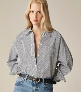 J. Crew Women's S Etienne Oversized Fit Button Up Shirt Blue Stripe Cotton - Picture 1 of 15