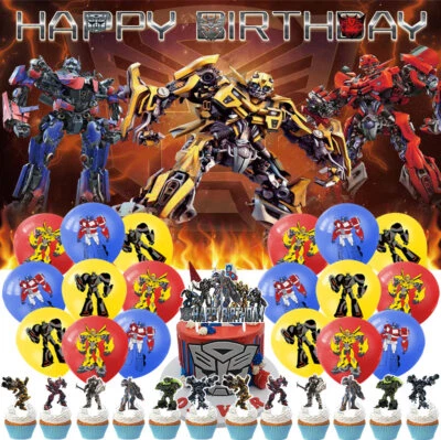 Transformers Party Supplies Birthday Decoration Set Cake Toppers Banner Balloons - Image 1 of 4