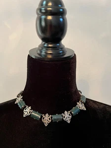 Fishel Nessler Co NY Sterling Silver Fleur De Lys & Faux Bloodstone Necklace 46g - Picture 1 of 9