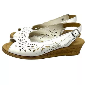 Spring Step Orella White Leather Slingback Wedge Sandals Women’s Sz 7 - Picture 1 of 5