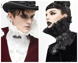 Gothic Style Unisex Lace Splicing Pleated Gorgeous Retro Prom High Neck Collar - Picture 1 of 27