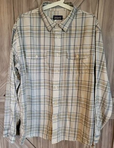 Patagonia Men Long Sleeve Plaid Collared Button Up Organic Cotton Poly Shirt L - Picture 1 of 6