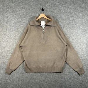Zara Jumper Men Extra Large Brown High Neck Quarter Zip Knit Pullover Ribbed NEW - Picture 1 of 11