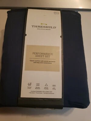 Twin/Twin XL 400 Thread Count Solid Performance Sheet Set Metallic Blue - - Image 1 of 2