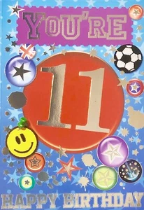 Du bist 11 Happy Birthday Grußkarte, Sterne, Fußball Thema, nagelneu - Bild 1 von 1